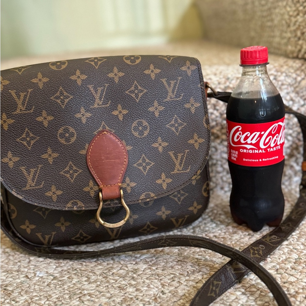 Louis Vuitton Brown Monogram Crossbody Bag with Tan Leather Trim Saint Cloud GM